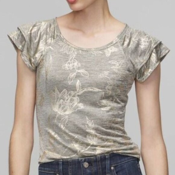 White House Black Market Tops - White House Black Market Go-Getter Tee Flutter Sleeves Gold SZ Medium EUC